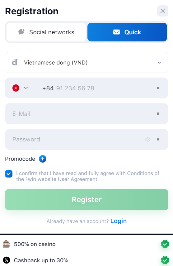 How to Register on the 1win App